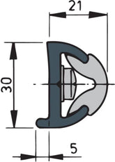 VETUS Vinyl rubbing strake, dark grey, POLY 30 x 26 mm, excl. inlay, coil of 20 m, (price per m) POLY3026